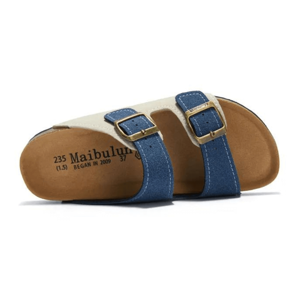 Sandália Maibulun Camurça - Creme e Azul